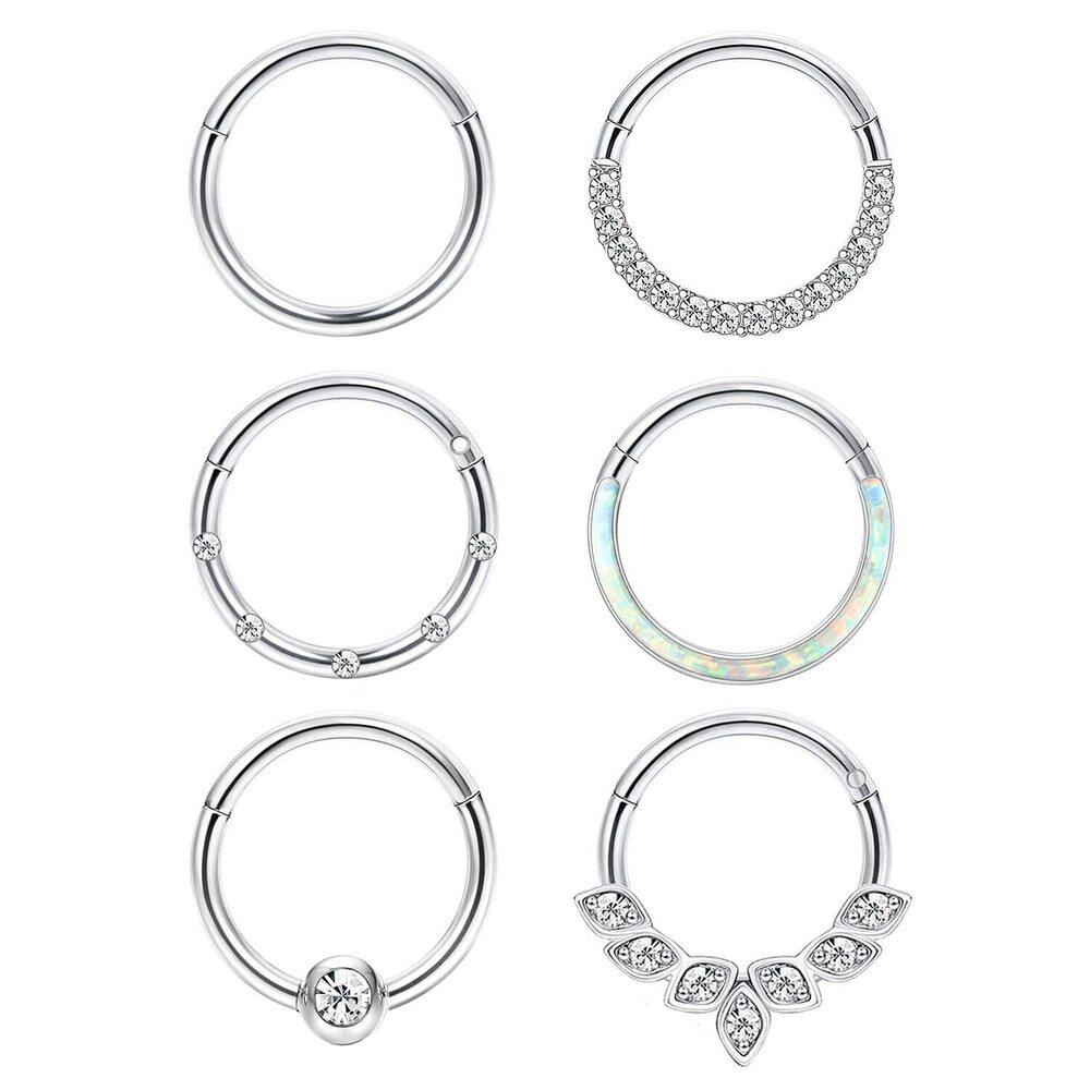 6Pcs 16G 18G Septum Rings Surgical Steel Nose Rings Hoop for Women Opal